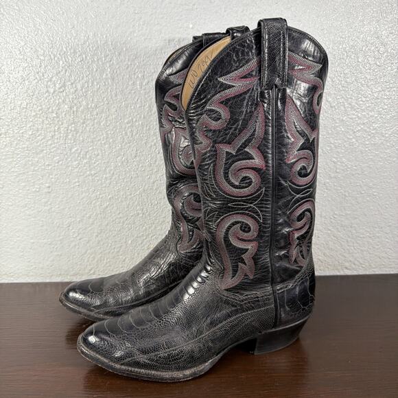 Vtg Panhandle Slim Black Exotic Ostrich Leg Cowboy Western Boots Men\'s 8 D main image 11